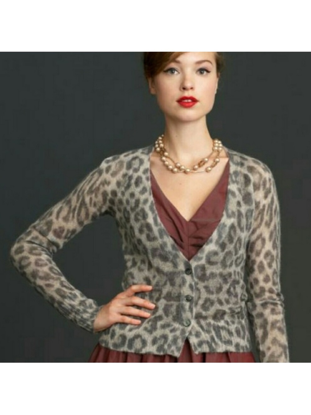 🐆 Banana Republic Mad Men Collection Leopard Print Retro Mohair Cardigan XL